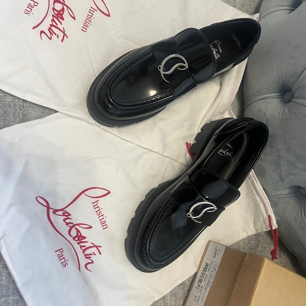 Christian Louboutin black patent lug sole loafer